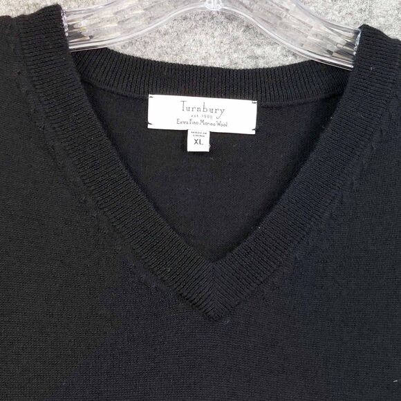 Turnbury Extra Fine Merino Wool Sweater Men’s XL Black V-Neck Classic Knit - Picture 3 of 9